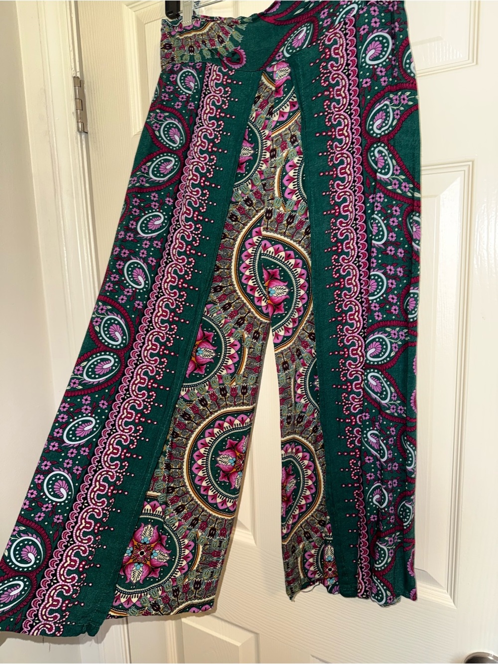 Printed Wide-Leg Women’s Pants in Teal and Pink